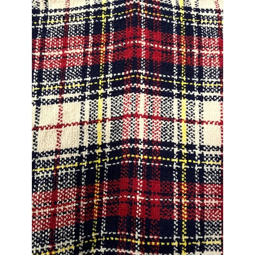Ralph Lauren Plaid Tartan Throw Blanket Woven Fringe Edge Red White Blue Yellow - Picture 3 of 5